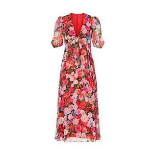 B30 Mac Duggal Floral Midi Dress Womens 0 Short Sleeves Flowy Lightweight